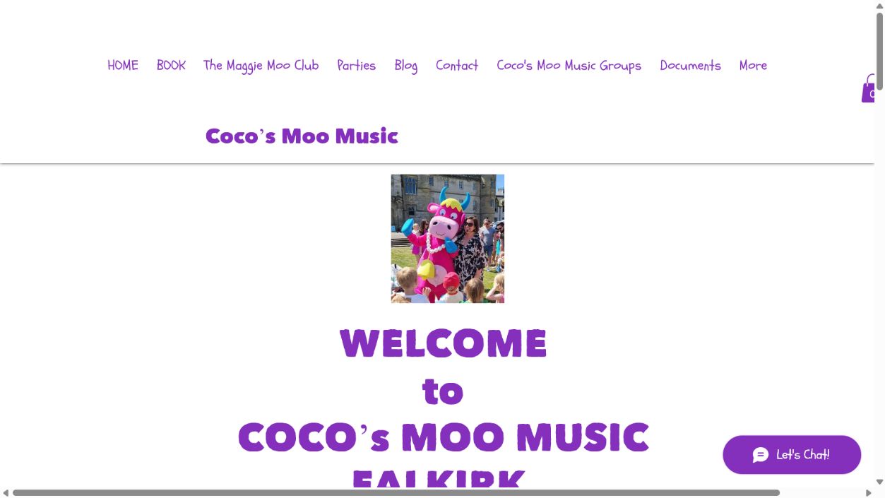 Coco’s Moo Music website homepage